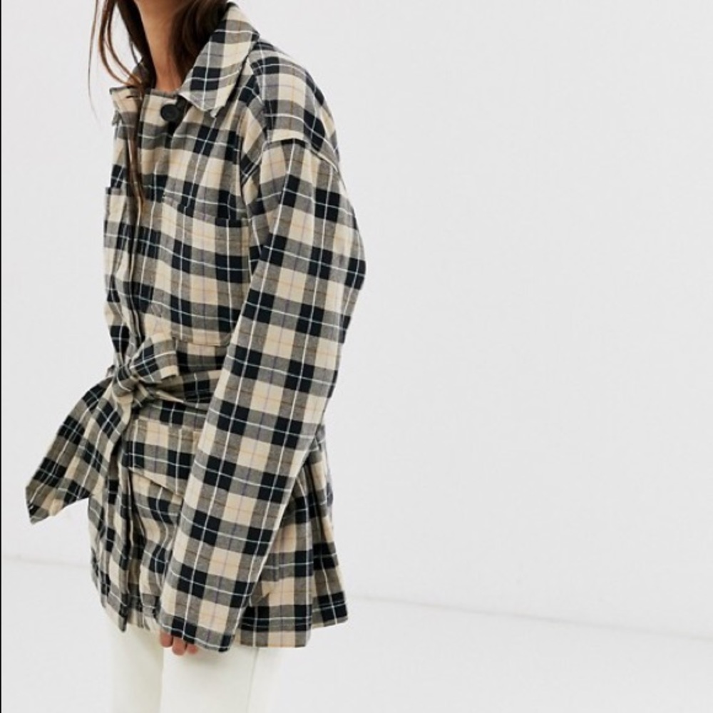 NWOT Monki Check Pattern Tie Jacket